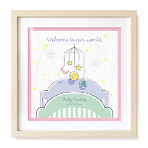 Welcome to our world Girl Print with wooden frame